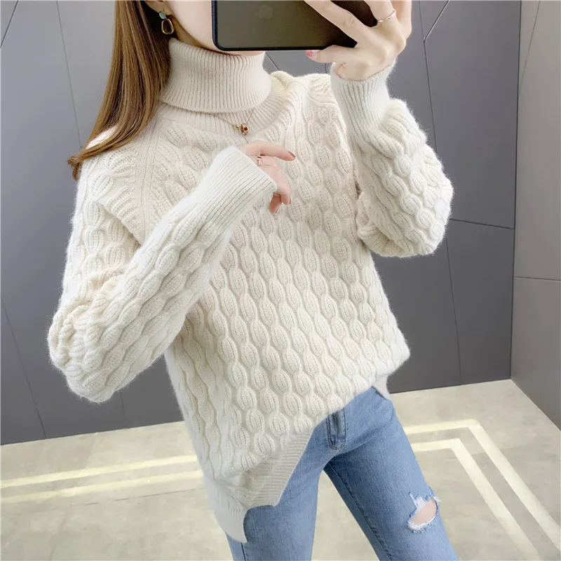 

Sweater 2023 Autumn And Winter Solid Color High Collar Flower Twisted Eight Jacquard Cover Thick Weed Sweater Fashion Sweater