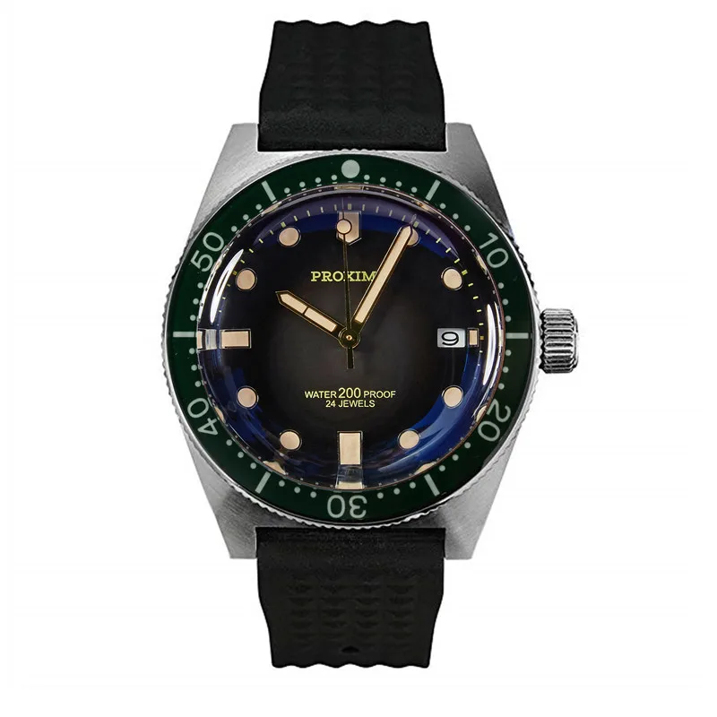 Винтажные Проксима 40 мм черный циферблат керамический ободок купольный Кристалл