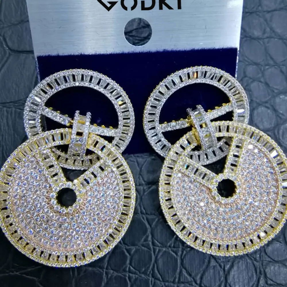 

GODKI Luxury Round BIG SIZE Dangle Earrings For Women Wedding Cubic Zirconia DUBAI Bridal Earring Jewelry Accessories 2021