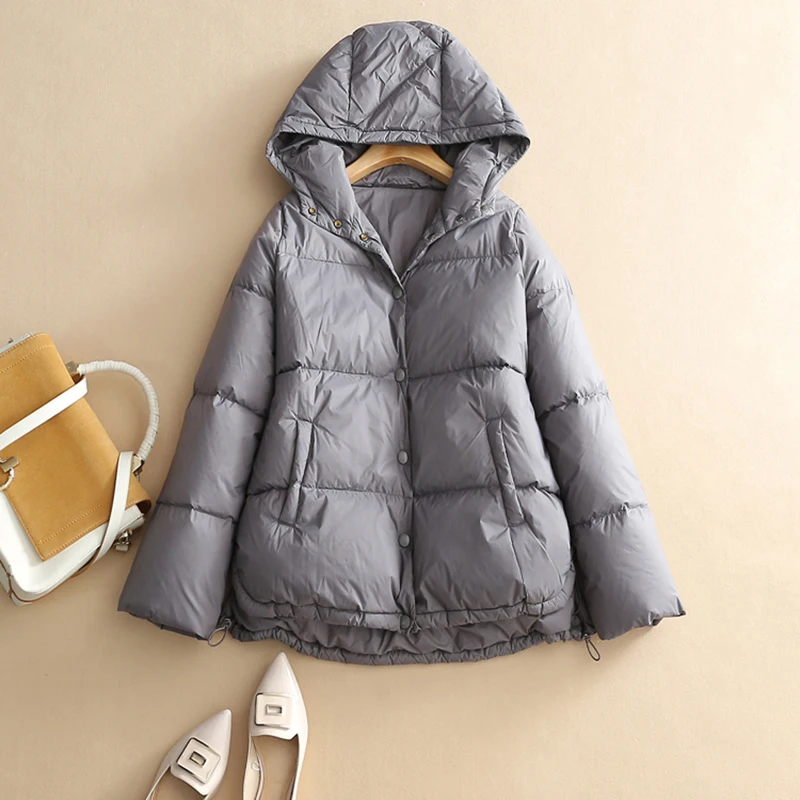 

BD&WH Winter Warm Duck Down Coat Women Ultra Light Short Oversize Hooded Jackets Autumn Fashion Black Casual Parkas