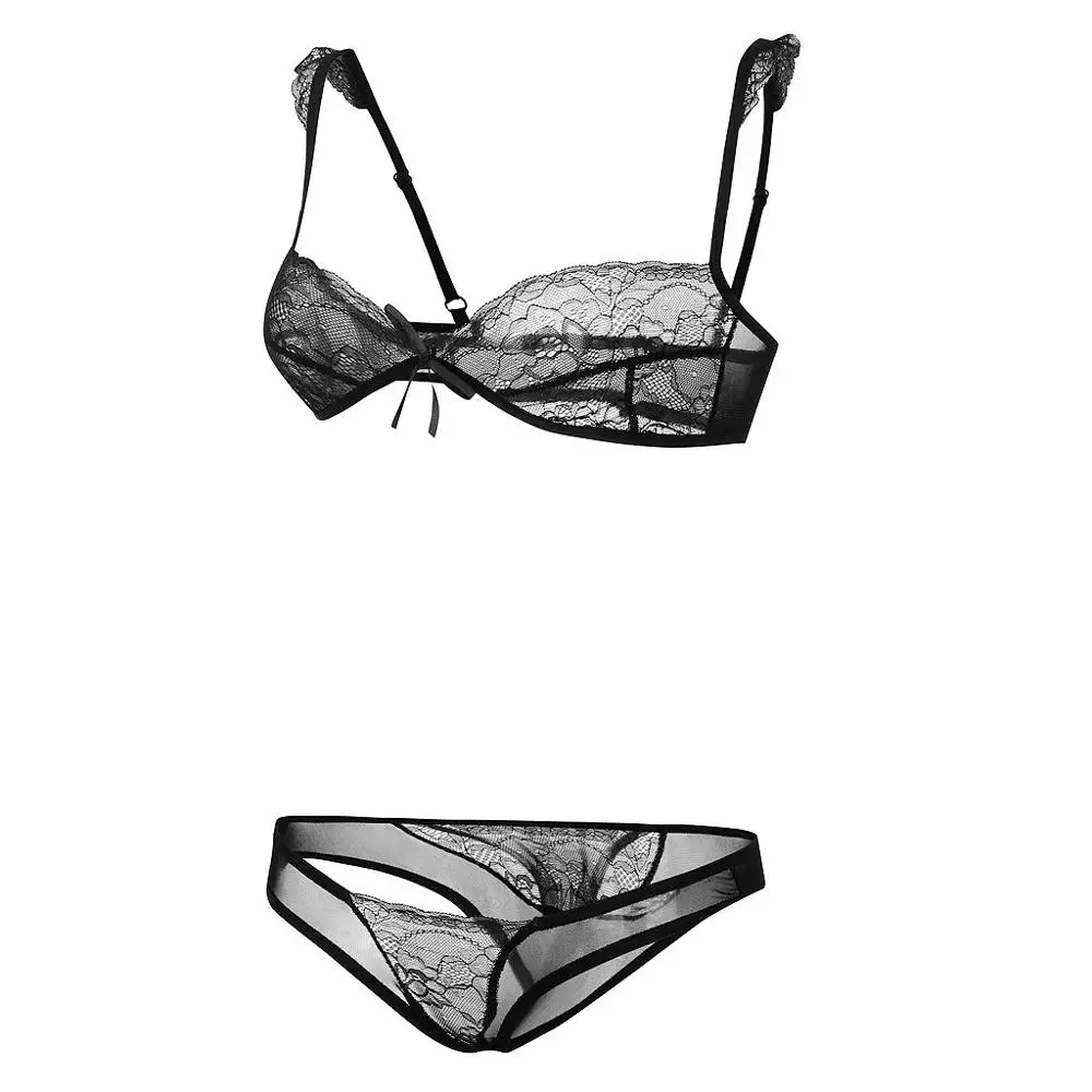 

New Women Plus Size Lace Lingerie Bra+Thong Underwear Set Black Sleepwear Women Sexy Lace Lingerie Wireless Bra Set G-String *P