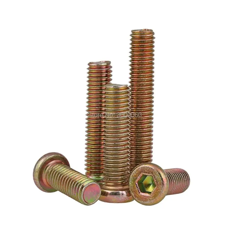 

M8 Zinc Plated Carbon Steel Hex Socket Flat Round Head Furniture Connection Screw 50pcs/lot