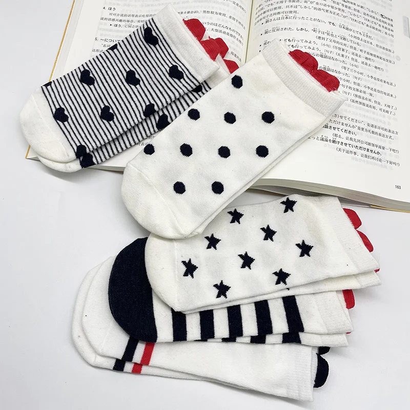 10piece=5pairs/lot Women's Short Socks Set Cute Lovely Sweet Heart Dot Striped Dot Heart Cotton Casual Ankle Socks Pack Sox
