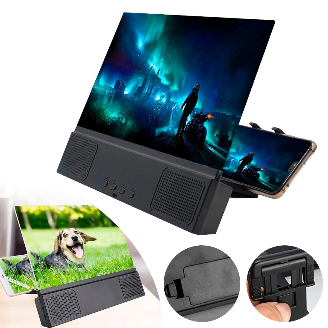 

Phone Holder Magnifier 12 inch 3D Screen Mobile Phone HD Enlarger Projector With Bluetooth Speaker Desktop Stand Bracket