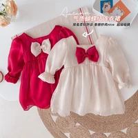 infant kids baby girls autumn spring mermaid puff sleeve bow mesh outfits toddler sister and me bodysuits knee length dress 0 6y