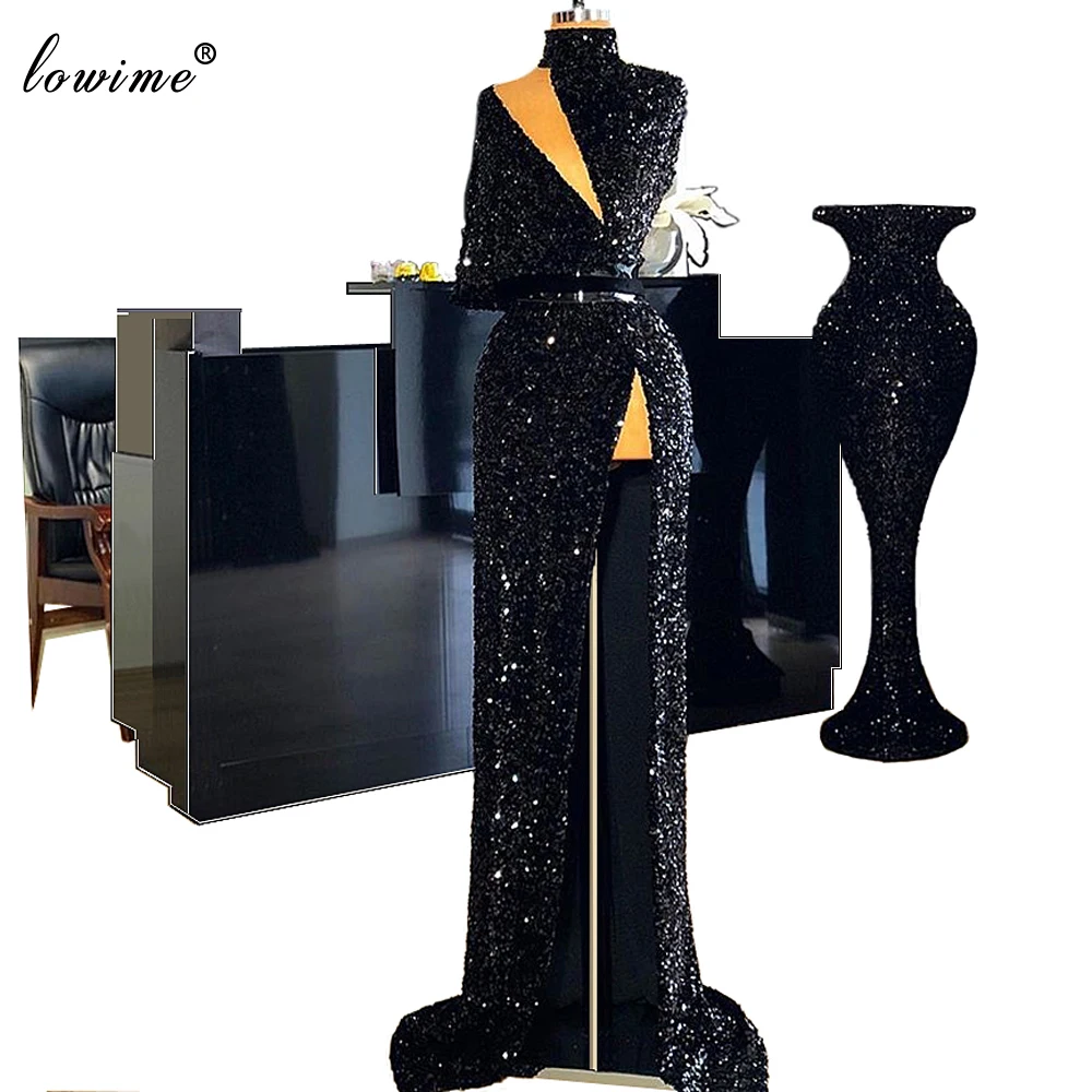 Черные вечерние платья с блестками в мусульманском стиле дубай длинное