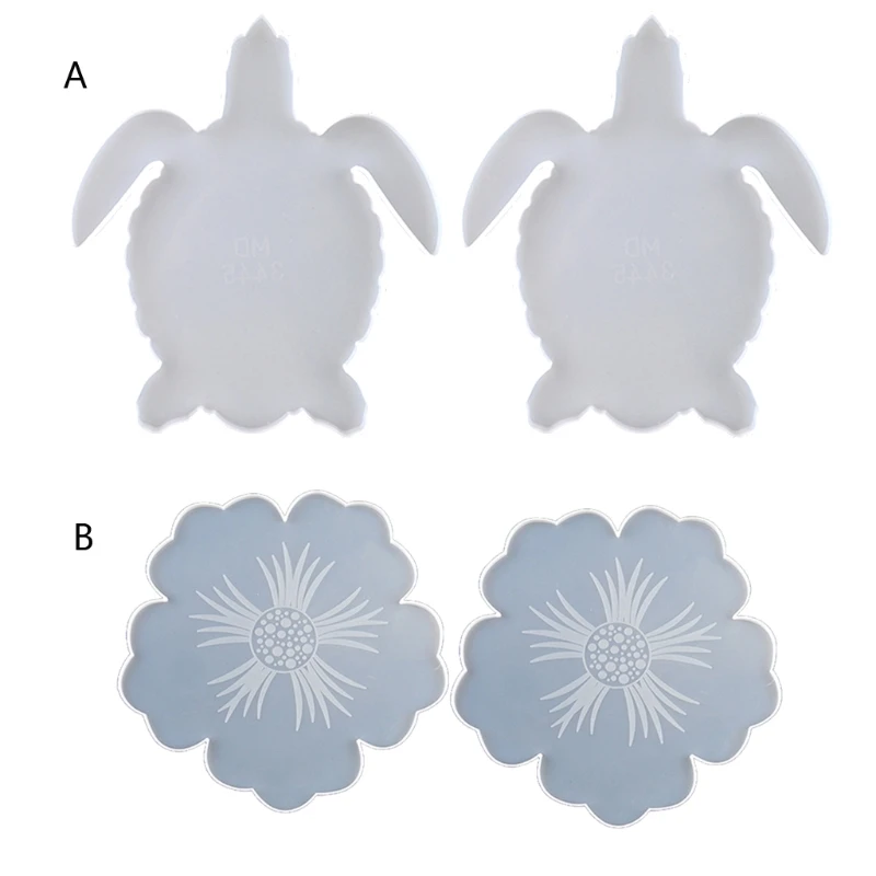 

2Pcs DIY Flower Shape Silicone Geode Coaster Resin Molds Animals Sea Turtle Resin Coaster Tea Mat Molds Art Craft Tools