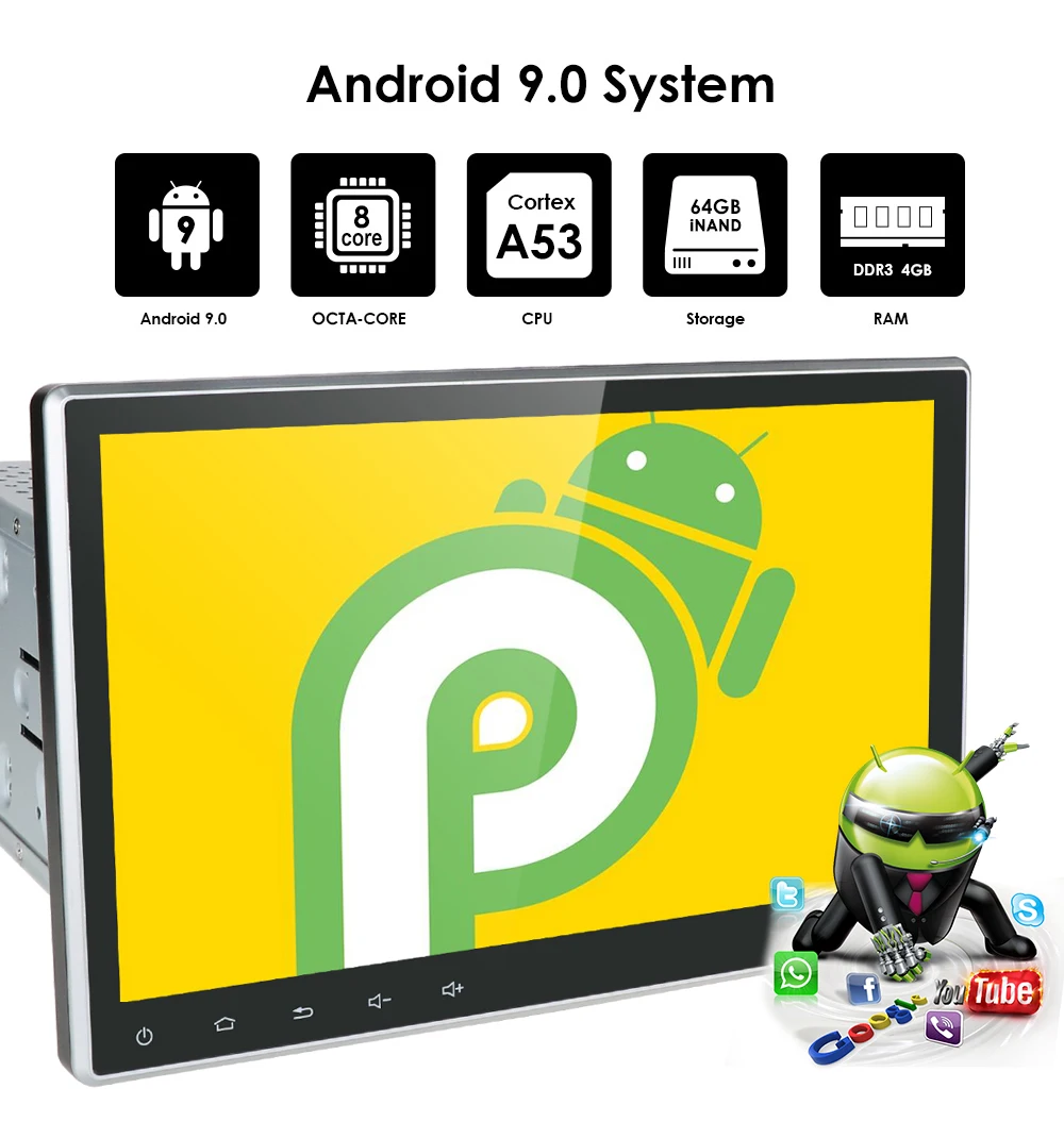 10," 2Din Android 9,0 универсальный автомобильный стерео радио gps навигация нет-DVD поддержка 4G wifi Bluetooth Зеркало Ссылка с 4 Гб+ 64 ГБ