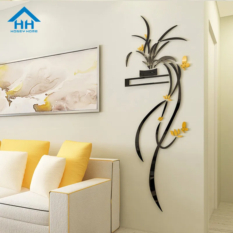Creative 3D Acrylic Orchid Flower Wall Sticker Self-adhesion Home Decor Living Room TV Background Decals Decorations | Дом и сад