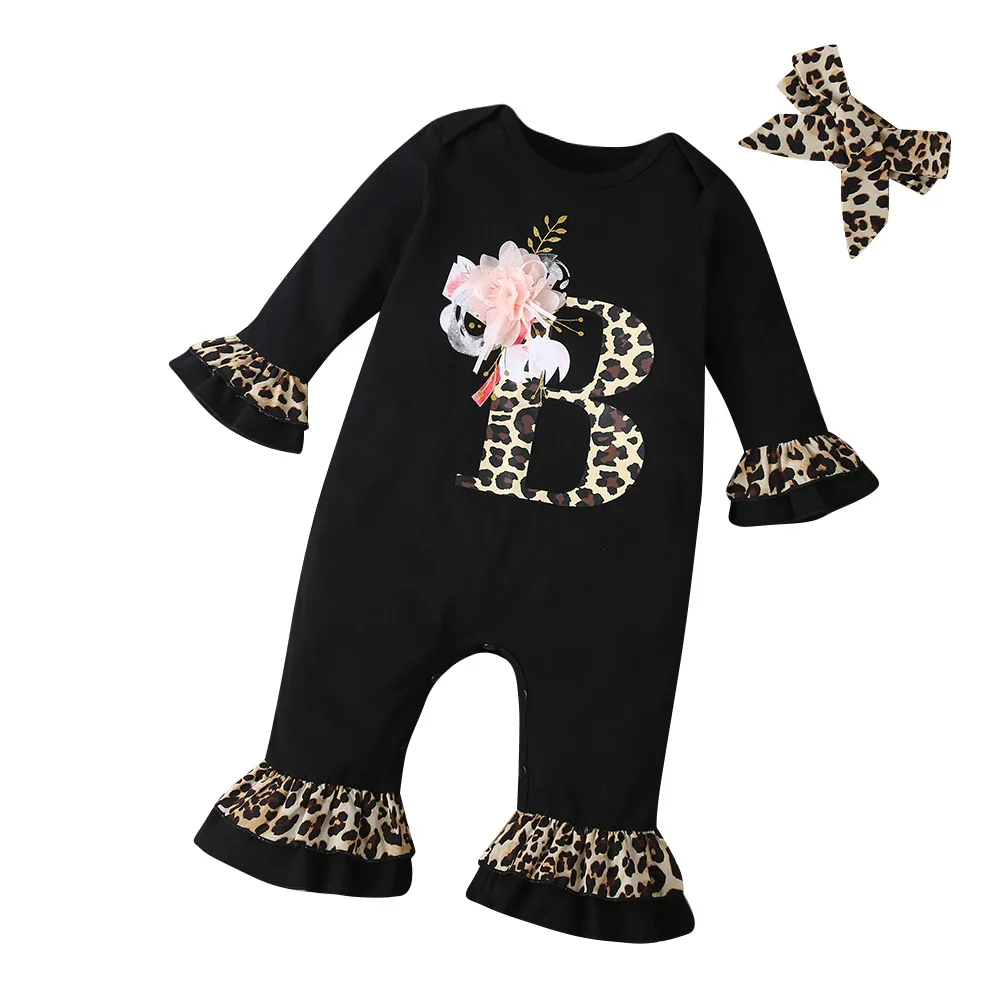 

2021 Winter Style Infant Newborn Baby Romper Long Sleeve Patchwork Leopard 3D Floral Cute Jumpsuits Babys Clothes Outfits 0-24M
