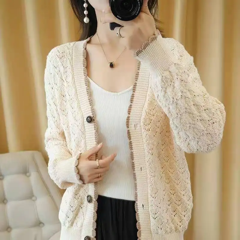 

Autumn and winter new blended knitting cardigan women's coat Long Sleeve Sweater loose large cardigan with women's jacket