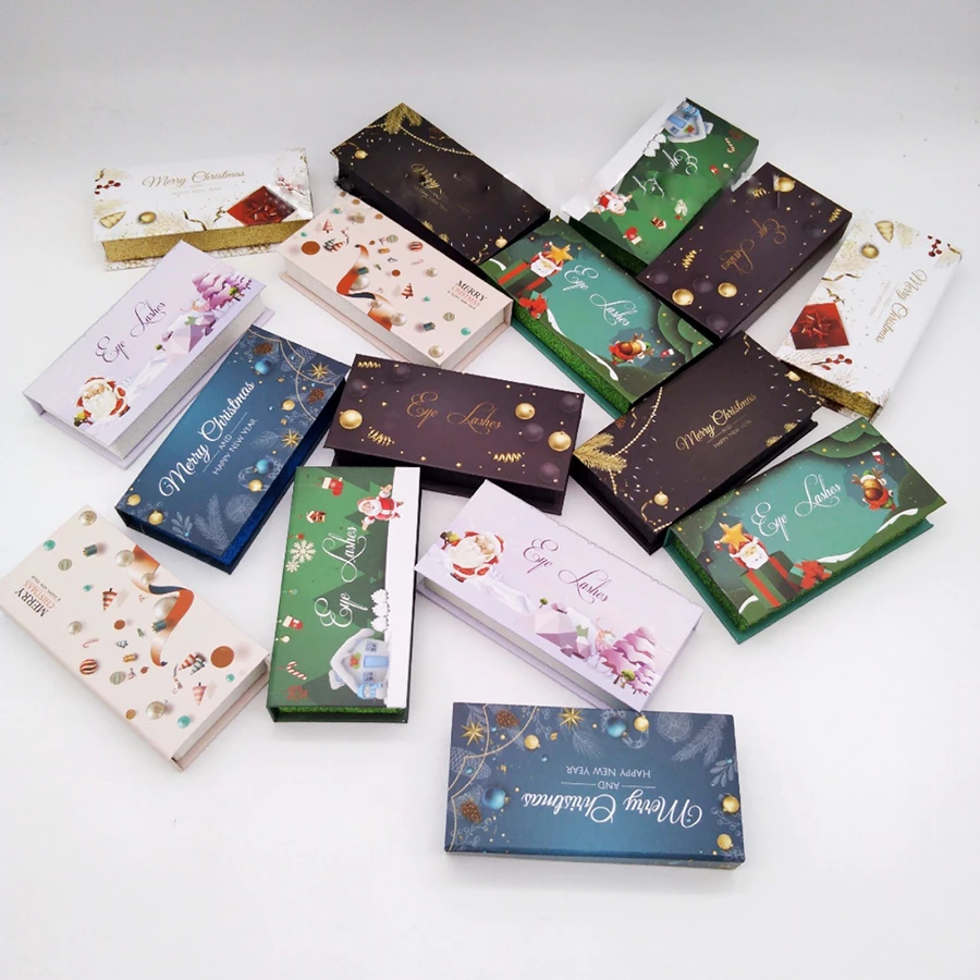 

Beeos Christmas Eyelashes Package Boxes With Trays 25mm 3D Mink Lashes Packaging Box Beauty Extension Makeup Tool Wholesale Shop