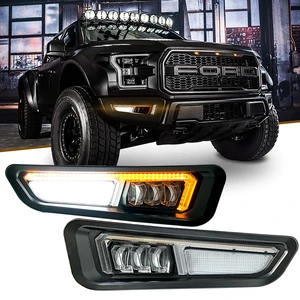 LED White Daytime Running Light Amber Sequential Turn Signal Front Fog Lamps 2pcs Compatible For Ford-F150 Raptor 2017 2018 2019