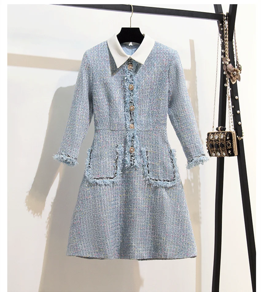 HAMALIEL милое осеннее твидовое бальное платье Женская мода пуговица с жемчугом