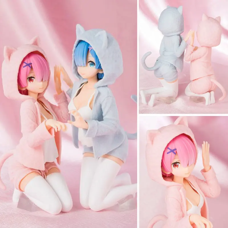 

Anime Re Life In A Different World From Zero Rem Ram Cat Kawaii Nyanko Mode PVC Action Figure Collectible Model Toys Gift