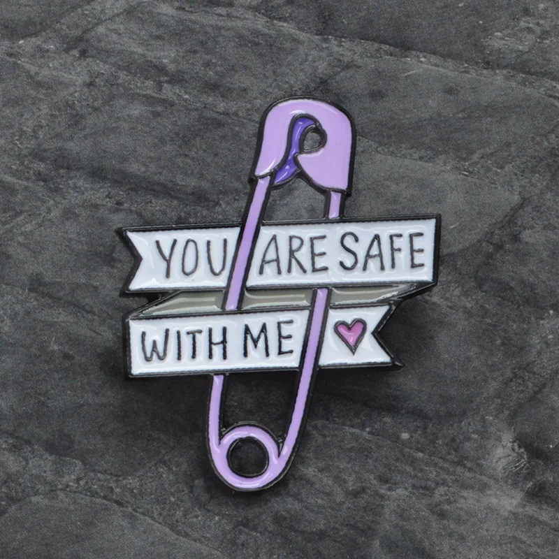 Креативные Броши You Are Safe with Me для женщин фиолетовое сердце защитная бумага зажим