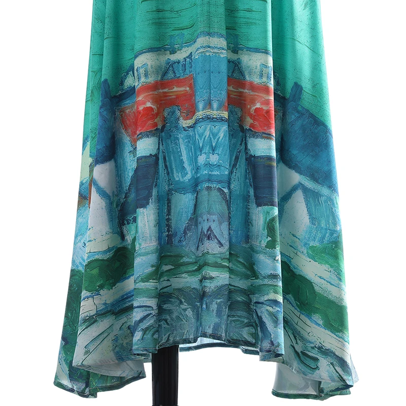 

[EAM] High Waist Green Painted Style Long Vintage Holiday Half-body Skirt Women Fashion Tide New Spring Autumn 2021 1DD9268