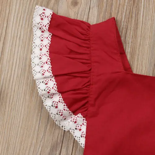 Рождественская Одежда для новорожденных девочек с оборками кружевным рукавом