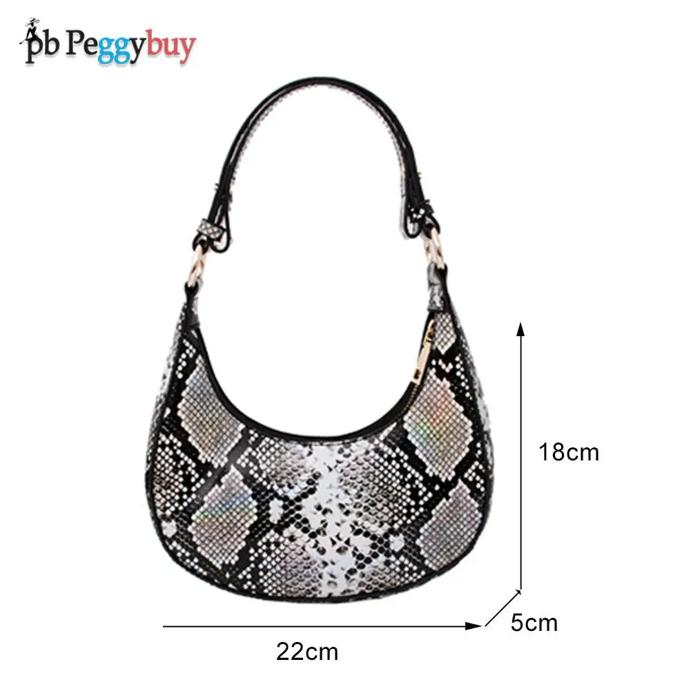 

2021 Pleated Female Handbag Retro Women PU Leather Snake Printing Underarm Hobos Bag Casual Small Handbags Women