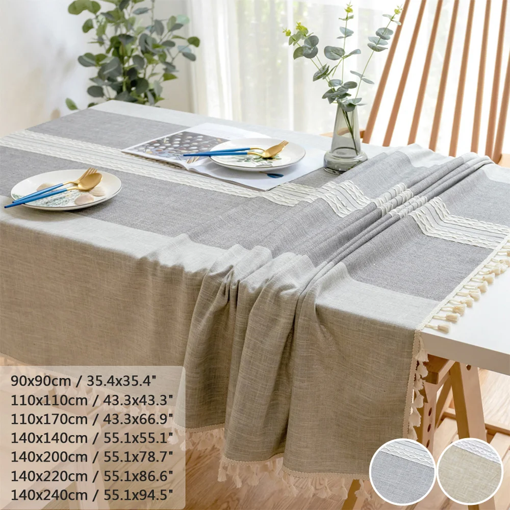 

Nordic Style Cotton Linen Tablecloth Stripe Rectangular Table Cloth Tassel Dining Table Covers for Tea Table Home Decoration