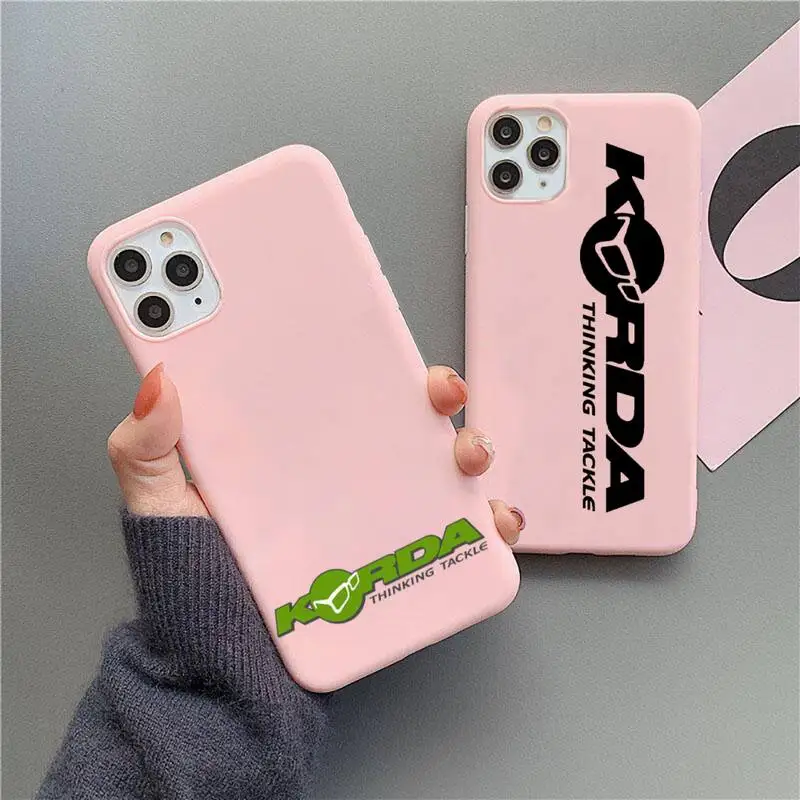 

Fishing Tackle Korda Phone Case For iphone 12 11 Pro Max Mini XS 8 7 6 6S Plus X SE 2020 XR Matte Candy Pink Silicone cover