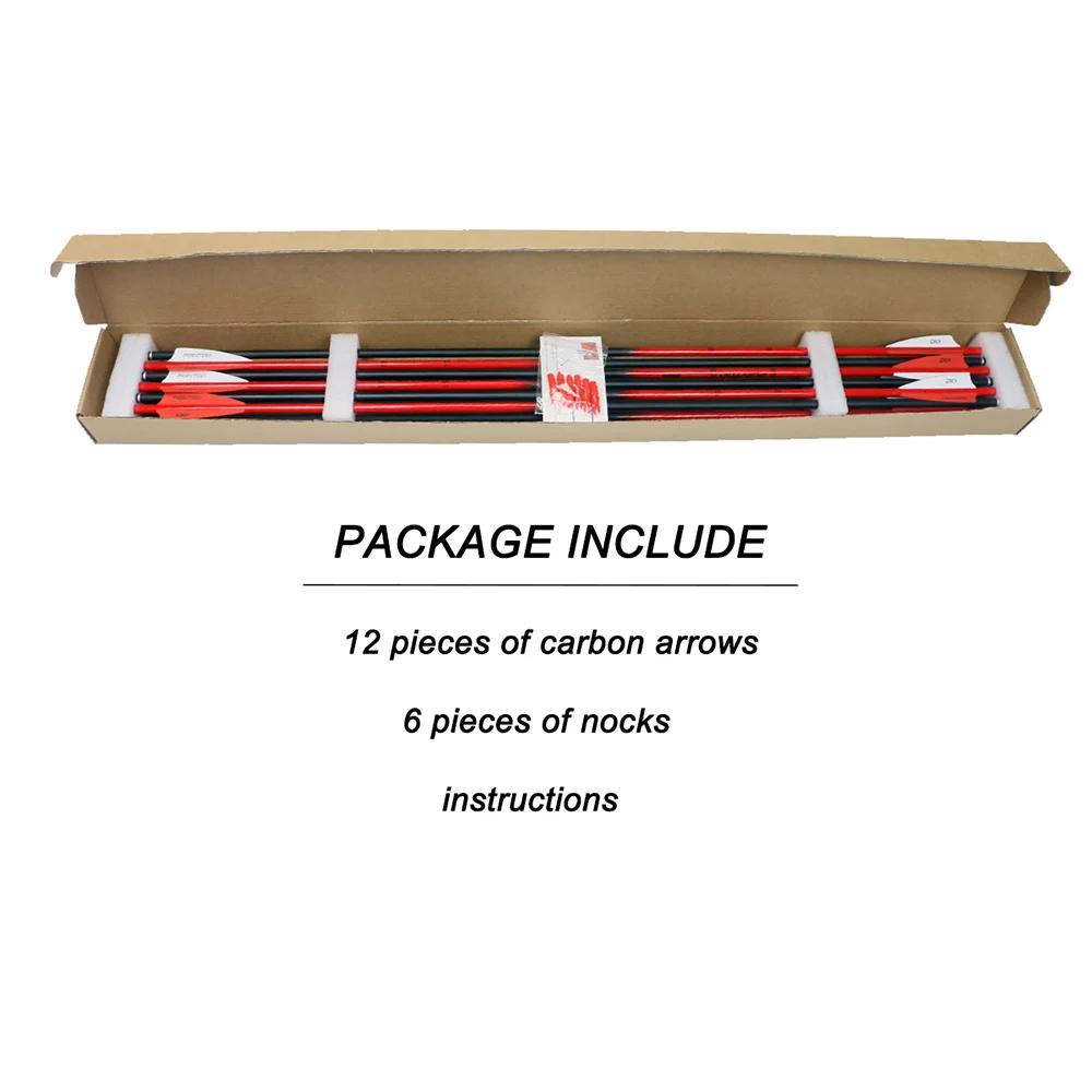 

30Inch Carbon Arrow Diameter 7.8mm Red Fluorescence with Removable Tips for Compound Bow Recurve Bow Targeting Practice Hunting