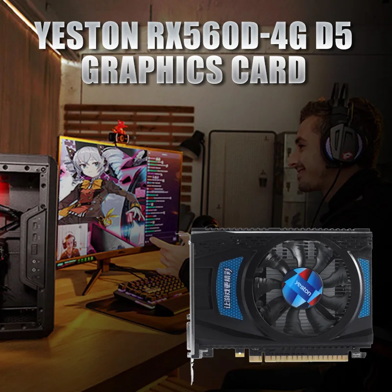 Yeston RX560D-4G D5 TA Graphic Card 1176-6000MHz 4G 128bit GDDR5 Gaming Graphics Card with DP + HDMI-Compatible + DVI-D
