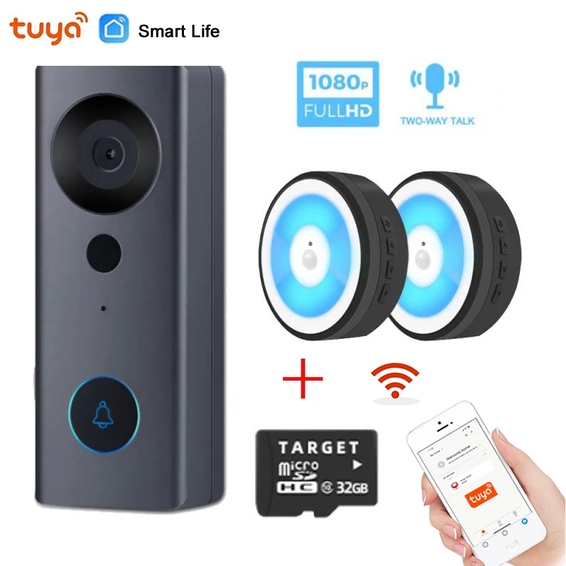 

Tuya Wi-Fi 1080P HD видео-дверной звонок Камера Беспроводной умный дом безопасности USB дверной звонок открытый домофон 2 аудиоданных светодиодный н...