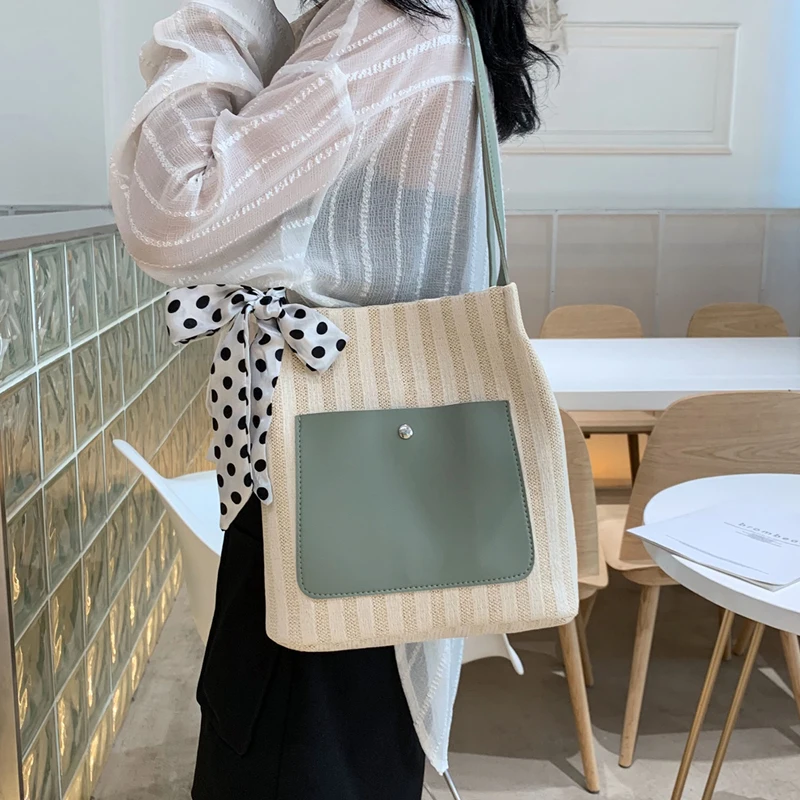 Magic Fish Bags For Women 2020 New Magnetic Buckle Bucket Type Straw Bag Striped Shoulder Large Capacity Fashion | Багаж и сумки