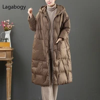 lagabogy 2021 winter 90 white duck down jacket women oversized thick warm hooded long batwing parkas female loose pocket coats