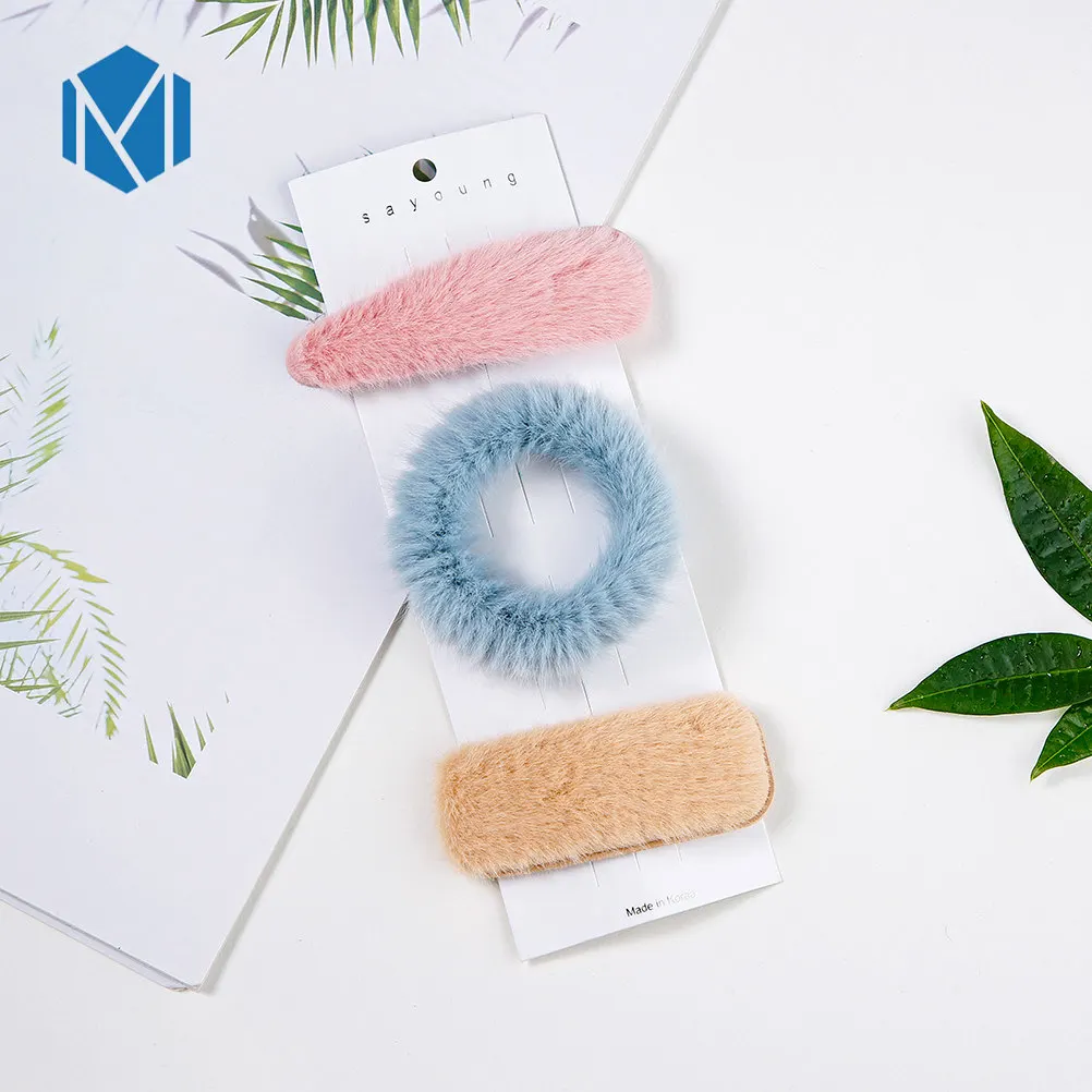 M MISM 3 шт./компл./набор корейские женские плюшевые заколки для волос резинка набор