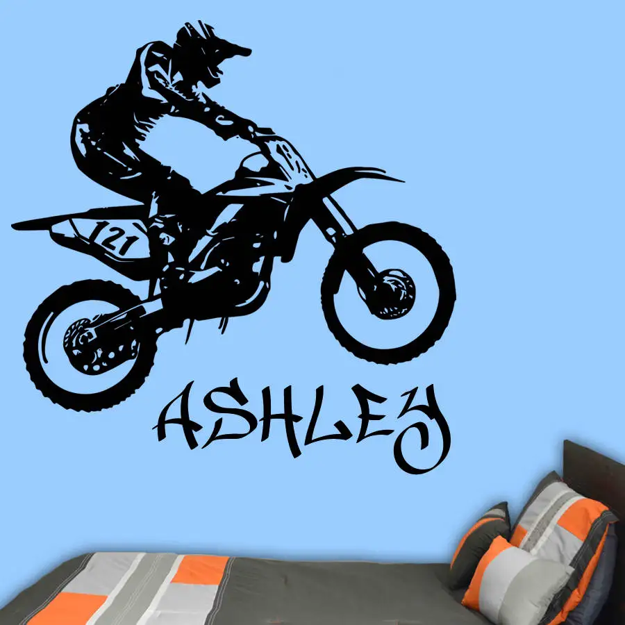 Индивидуальная наклейка на стену с мотором и велосипедом виниловая для