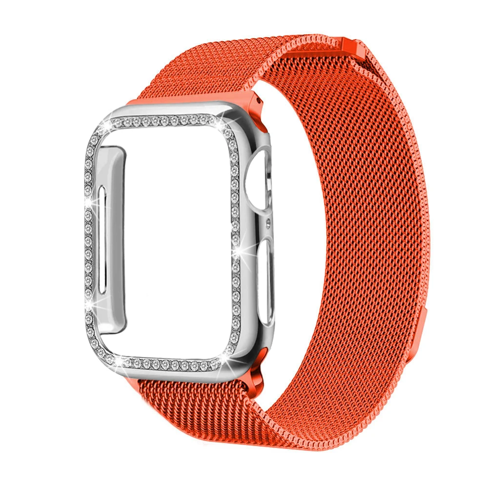Чехол+ ремешок для Apple Watch 5 ремешок 44 мм 40 мм iWatch ремешок 42 мм 38 мм Миланская Петля Браслет ремешок для Apple watch 4 3 2 1 - Цвет ремешка: Orange