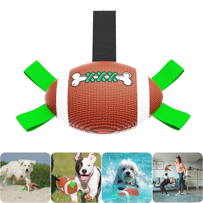 

Dog Toys Pet Football with Grab Tabs Pet Chew Interactive Fetch Rugby Toy Dog Balls for Small Medium Dogs Outdoor Pet Toys