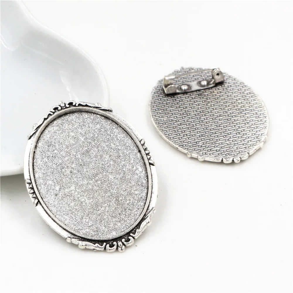 

New Fashion 5pcs 30x40mm Inner Size Antique Silver Plated and Bronze Black Plated Pin Brooch Simple Style Base Setting Pendant