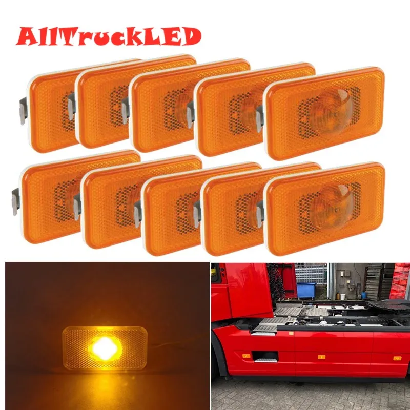 

10Pcs 24v Yellow Led Reflector Side marker lamp truck warning light For Renault truck 7482392733 Emark for Volvo Oem 20789440