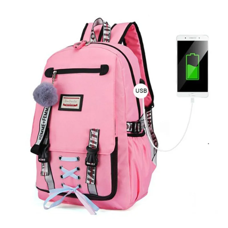

Холщовый Рюкзак для девочек-подростков, Женский школьный ранец с USB-разъемом для средней, младшей и старшей школы и студентов колледжа, удоб...