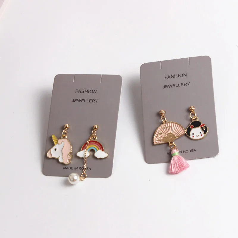 

Cartoon Enamel Dangle Earrings Asymmetrical Cute Girl Rabbit Spaceman Ice Cream Giraffe Fashion Earrings Wholesale Jewelry