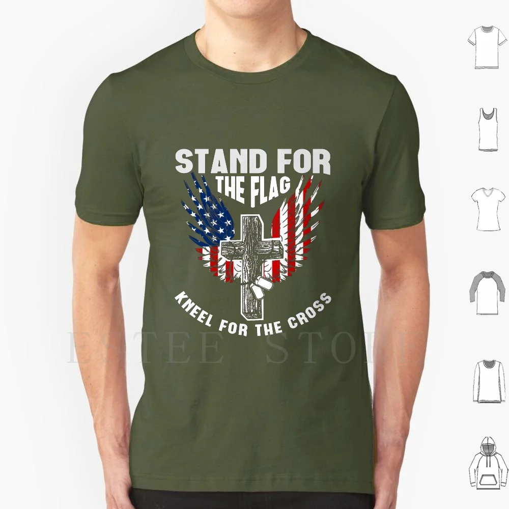 Stand For The Flag Kneel For The Cross T Shirt Cotton Men Diy Print Usa God Jesus America Cross Flag Patriot Religion