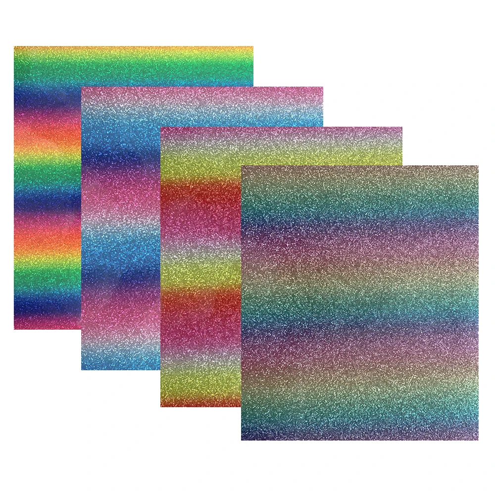 

12 "x 10" Комплект 4 Ассорти Цвета Блеск Радуга теплопроводная поливинилхлоридная Печать на футболках и h Cricut пленка для передачи тепла одежды изготовленной на заказ напечатала "сделай сам"