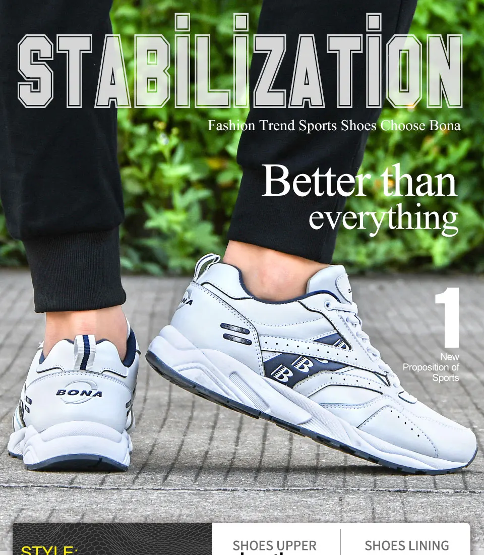 BONA New Designers Cow Split Running Shoes Men Outdoor Sneakers Shoes High Quality Breathable Shoes Jogging Tennis Shoes