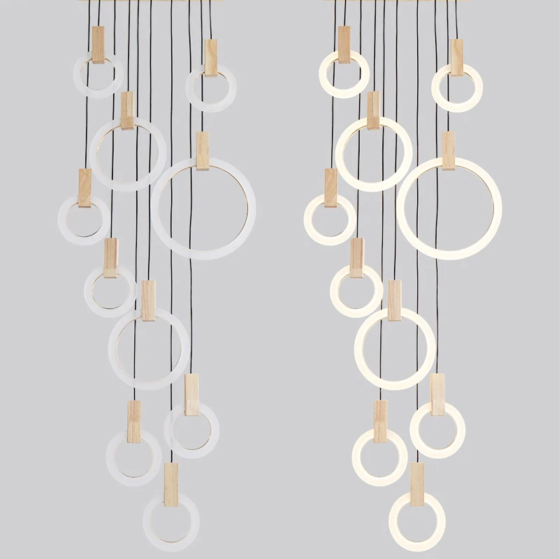 

Hanging Lighting For Hotel Lobby Office Rings Lamp Lustre Modern Led Circle Large Chandelier Living Room Art Deco Restaurant