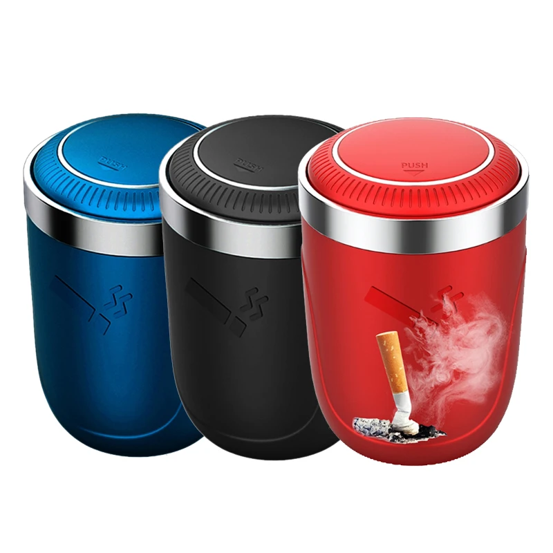

Car Ashtray, Easy Clean Up Detachable Stainless Car Ashtray with Lid Blue Led Light for Most Car Cup Holder