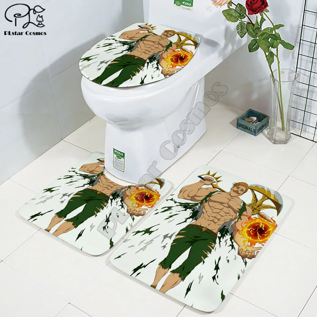 

HUNTER HUNTER pattern elements 3D printed Bathroom Pedestal Rug Lid Toilet Cover Bath Mat Set drop shipping style-3