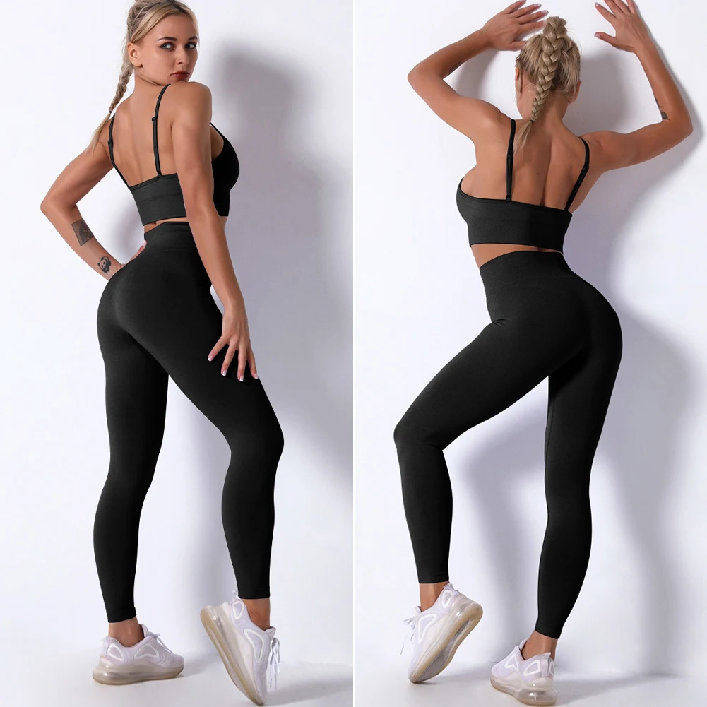 

Women's Workout Sets 2 Piece Outfits Seamless Cami Sports Bra High Waisted Leggings Gym Clothes Yoga Outfits Activewear Yoga set