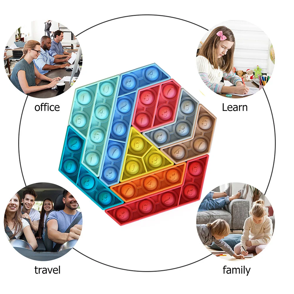 

9pcs Kid Adult Push Bubble Sensory Toy Anti Stress Autism Hexagon Puzzle Educational Decompression Toy Random Color