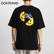 Мужские футболки с принтом GONTHWID Smile Face уличная одежда в стиле хип