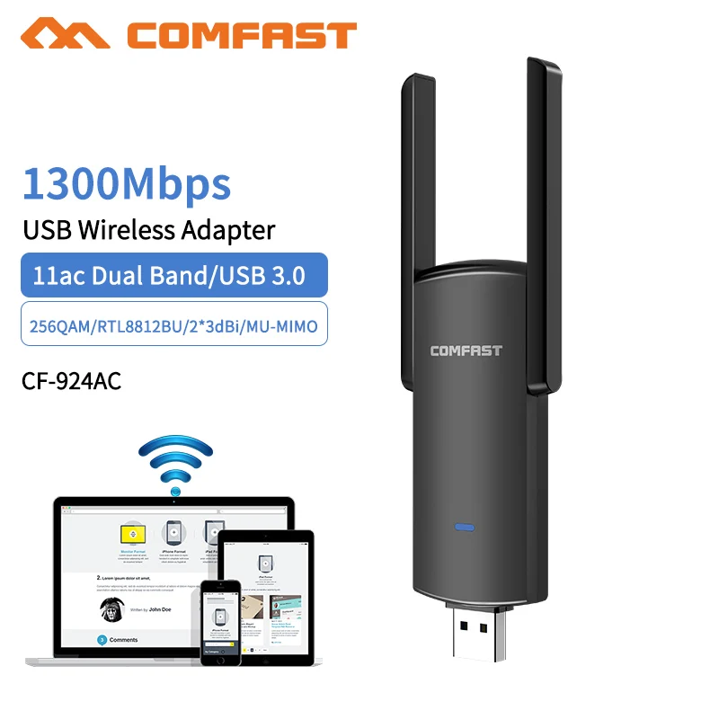 COMFAST CF 924AC гигабитный USB Wifi адаптер 1300 Мбит/с Wi fi Adatper 5 ГГц антенна 802.11AC MU MIMO Ethernet