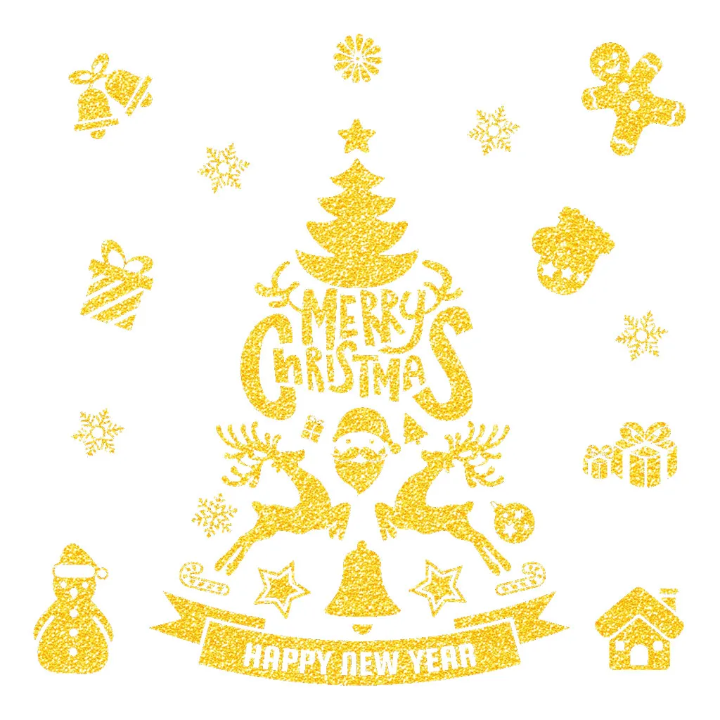 2020 Рождественская Наклейка на стену Золотая наклейка для дома Рождественское