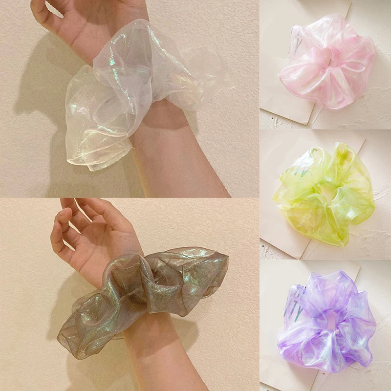 2020 Korea Lace Organza Big Hair Scrunchies Transparent Tulle Elastic Bands for Women Ponytail Holder Tie Accessories |